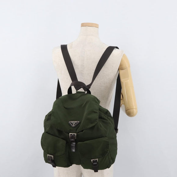 PRADA Backpack Nylon Khaki Silver Auth yk20253