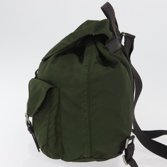 PRADA Backpack Nylon Khaki Silver Auth yk20253