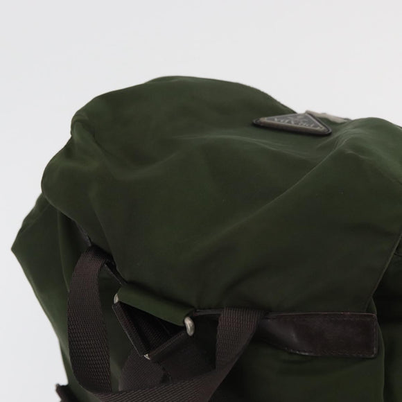 PRADA Backpack Nylon Khaki Silver Auth yk20253