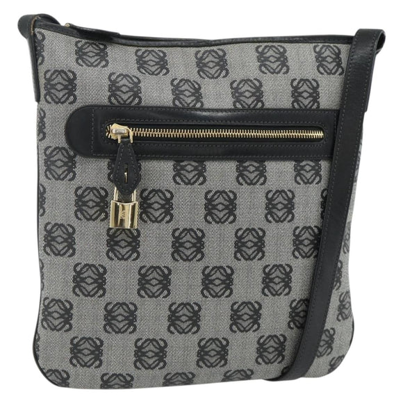 LOEWE Anagram Shoulder Bag PVC Leather Gray Gold Auth yk20256