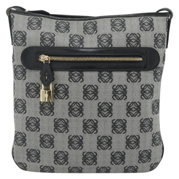 LOEWE Anagram Shoulder Bag PVC Leather Gray Gold Auth yk20256