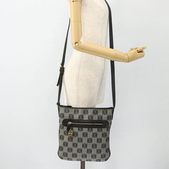 LOEWE Anagram Shoulder Bag PVC Leather Gray Gold Auth yk20256