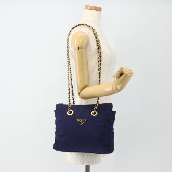 PRADA Chain Shoulder Bag Nylon Purple Gold Auth yk20261