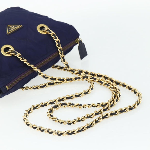 PRADA Chain Shoulder Bag Nylon Purple Gold Auth yk20261