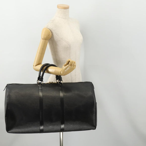 LOUIS VUITTON Epi Keepall 55 Boston Bag Noir Black M42952 LV Auth yk20266