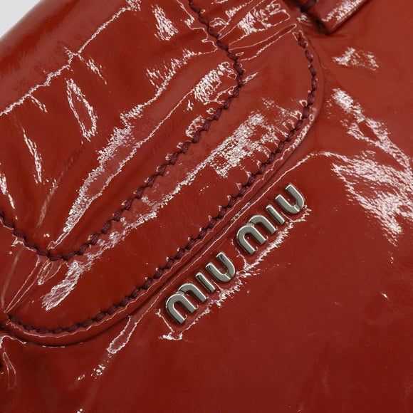 Miu Miu Hand Bag Patent leather Orange Silver Auth yk20273