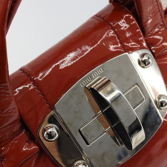 Miu Miu Hand Bag Patent leather Orange Silver Auth yk20273