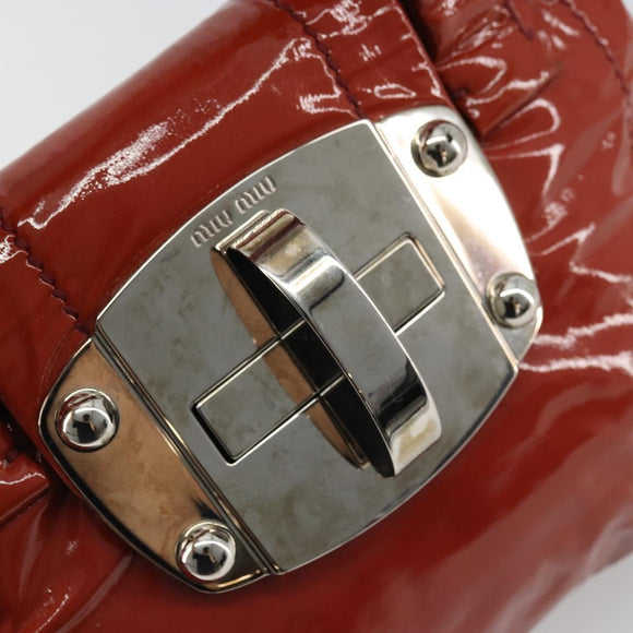 Miu Miu Hand Bag Patent leather Orange Silver Auth yk20273