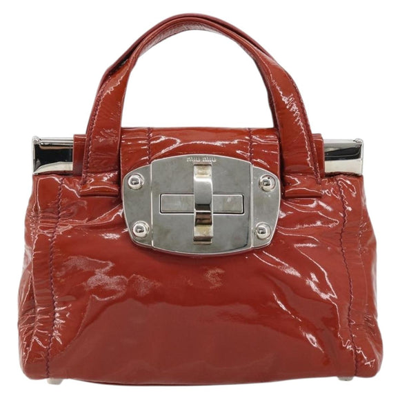 Miu Miu Hand Bag Patent leather Orange Silver Auth yk20273