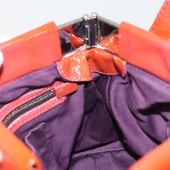 Miu Miu Hand Bag Patent leather Orange Silver Auth yk20273