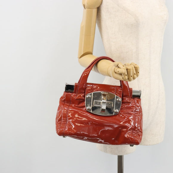 Miu Miu Hand Bag Patent leather Orange Silver Auth yk20273