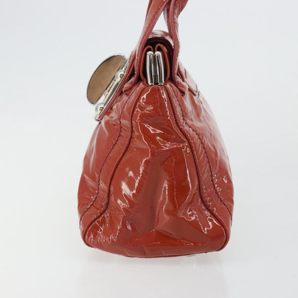 Miu Miu Hand Bag Patent leather Orange Silver Auth yk20273