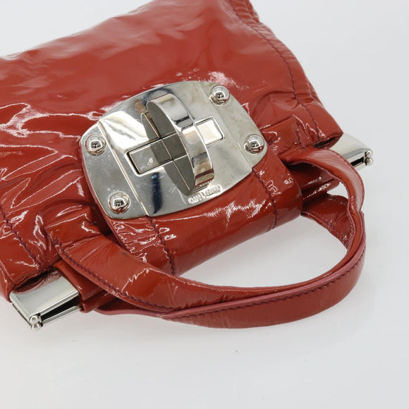 Miu Miu Hand Bag Patent leather Orange Silver Auth yk20273