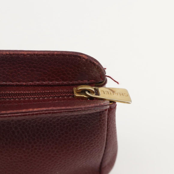 CHANEL Pouch Caviar Leder Bordeaux Gold CC Auth yk20274