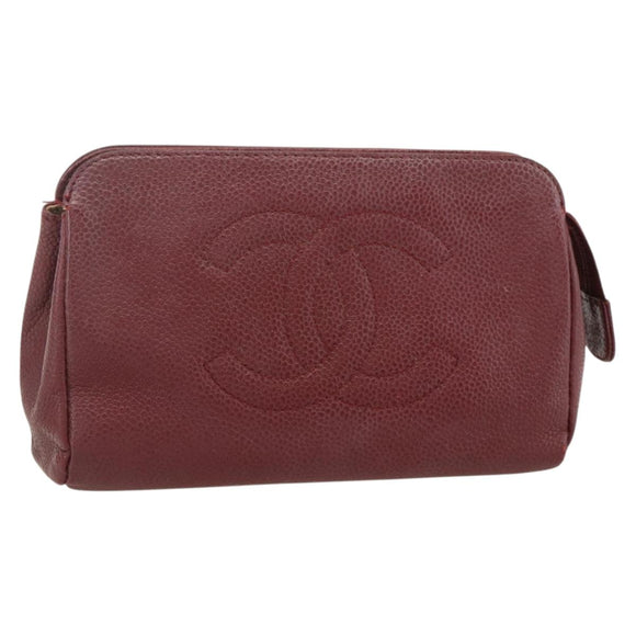 CHANEL Pouch Caviar Leder Bordeaux Gold CC Auth yk20274