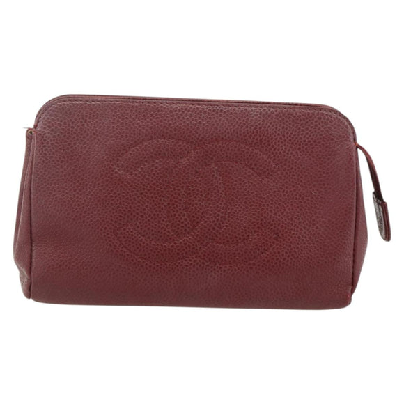 CHANEL Pouch Caviar Leder Bordeaux Gold CC Auth yk20274