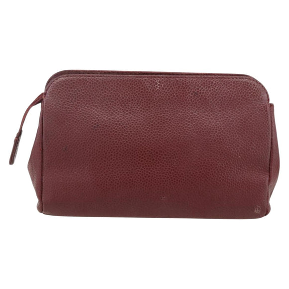 CHANEL Pouch Caviar Leder Bordeaux Gold CC Auth yk20274