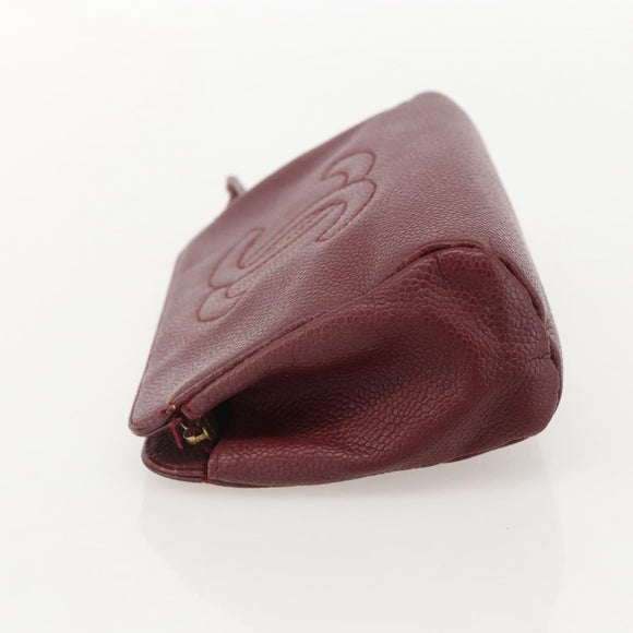 CHANEL Pouch Caviar Leder Bordeaux Gold CC Auth yk20274