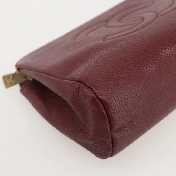 CHANEL Pouch Caviar Leder Bordeaux Gold CC Auth yk20274