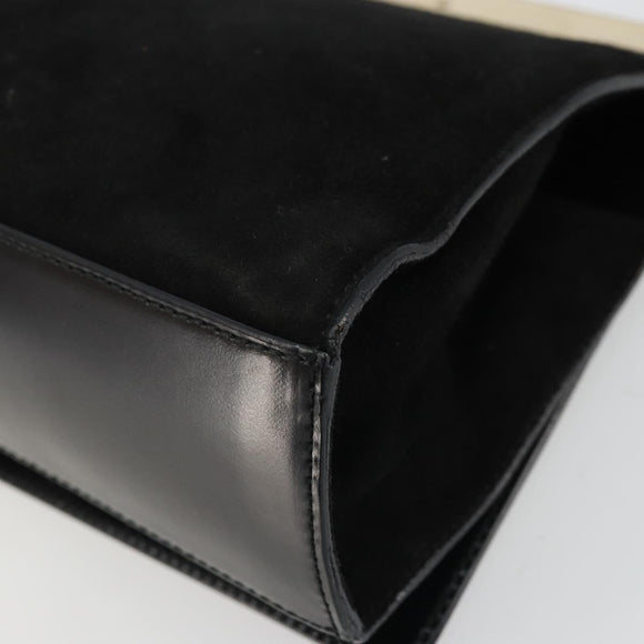 GUCCI Hand Bag Suede Black Gold 001 2058 1928 0 Auth yk20276