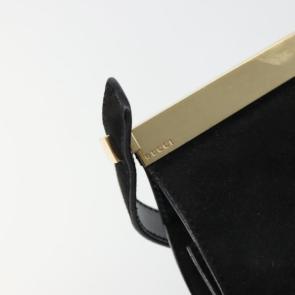 GUCCI Hand Bag Suede Black Gold 001 2058 1928 0 Auth yk20276