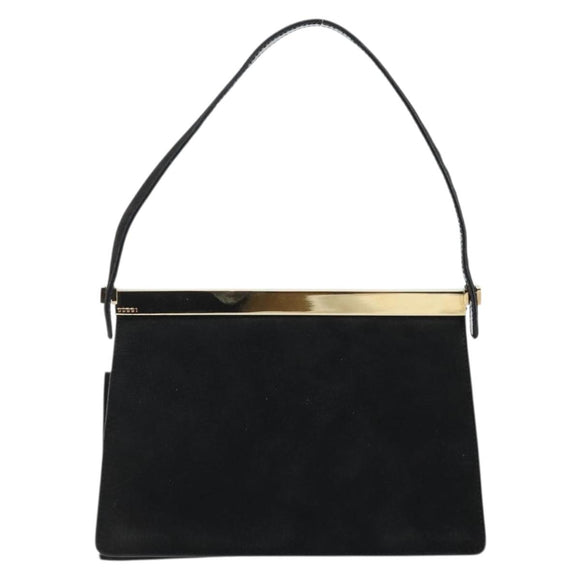 GUCCI Hand Bag Suede Black Gold 001 2058 1928 0 Auth yk20276