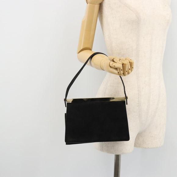 GUCCI Hand Bag Suede Black Gold 001 2058 1928 0 Auth yk20276