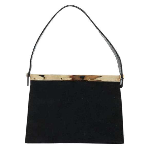 GUCCI Hand Bag Suede Black Gold 001 2058 1928 0 Auth yk20276