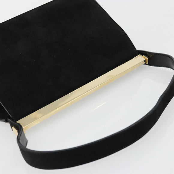 GUCCI Hand Bag Suede Black Gold 001 2058 1928 0 Auth yk20276