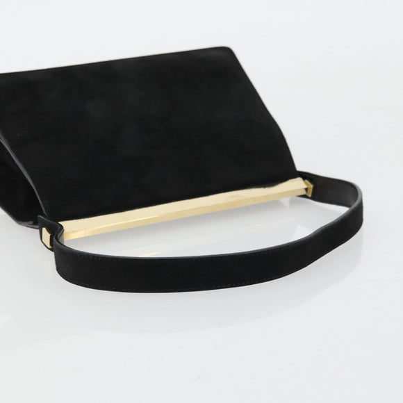 GUCCI Hand Bag Suede Black Gold 001 2058 1928 0 Auth yk20276
