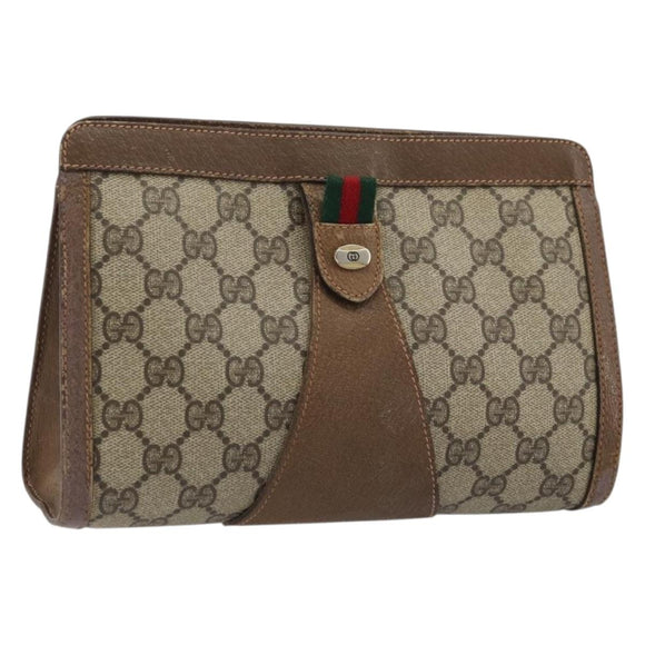 GUCCI GG Supreme Web Sherry Line Bag PVC Beige Gold 89 01 032 Auth yk20277