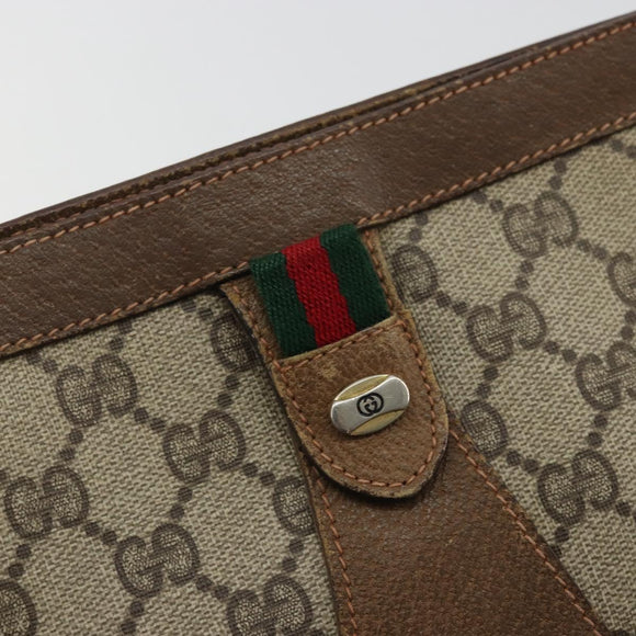 GUCCI GG Supreme Web Sherry Line Bag PVC Beige Gold 89 01 032 Auth yk20277