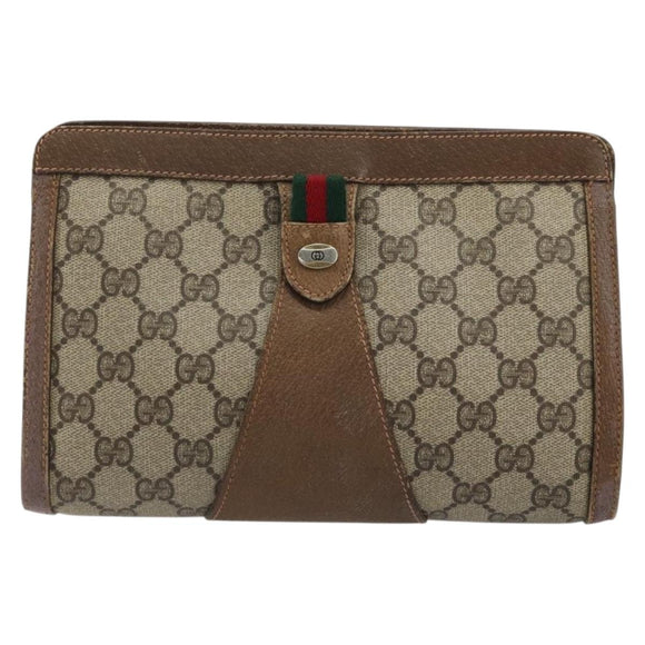 GUCCI GG Supreme Web Sherry Line Bag PVC Beige Gold 89 01 032 Auth yk20277
