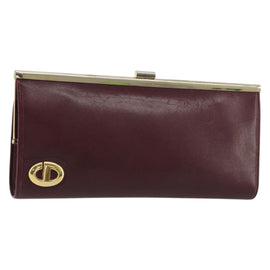 Christian Dior Clutch Bag Leather Bordeaux Gold Auth yk20278A
