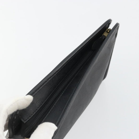 Christian Dior Trotter Canvas Clutch Bag PVC Black Gold Auth yk20279A