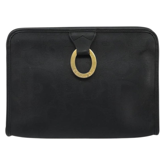 Christian Dior Trotter Canvas Clutch Bag PVC Black Gold Auth yk20279A