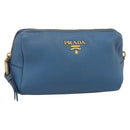 PRADA Pouch Leather Blue Gold Auth yk20280-1