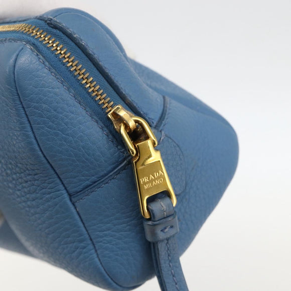 PRADA Pouch Leather Blue Gold Auth yk20280