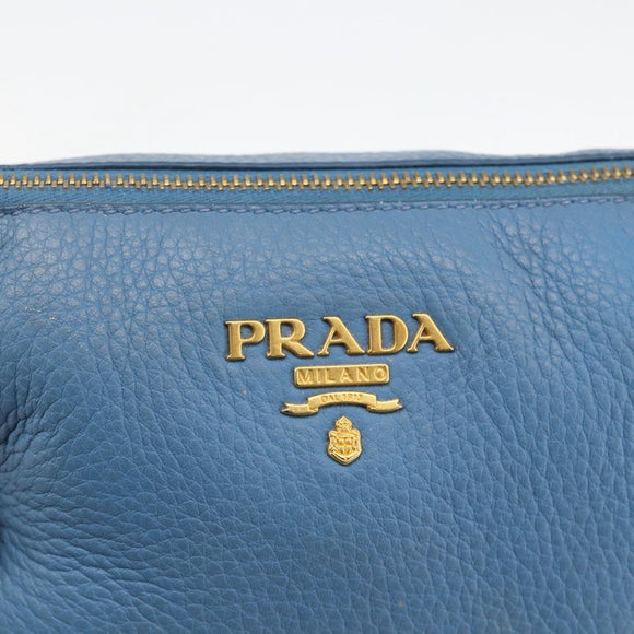 PRADA Pouch Leather Blue Gold Auth yk20280