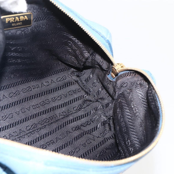 PRADA Pouch Leather Blue Gold Auth yk20280