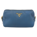 PRADA Pouch Leather Blue Gold Auth yk20280-13