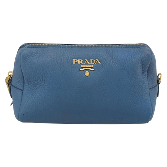 PRADA Pouch Leather Blue Gold Auth yk20280