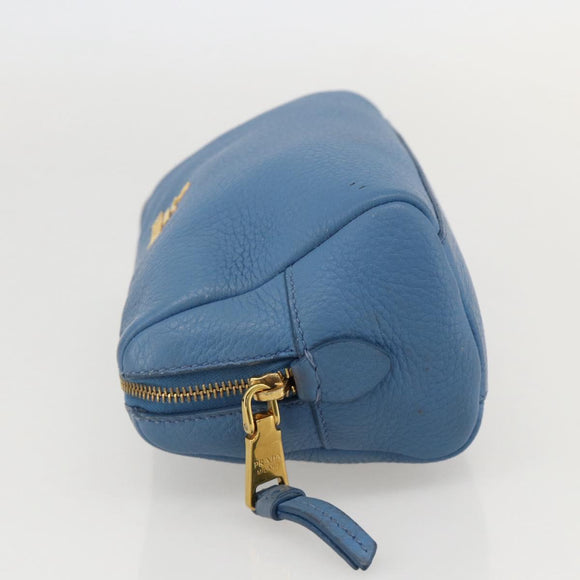 PRADA Pouch Leather Blue Gold Auth yk20280