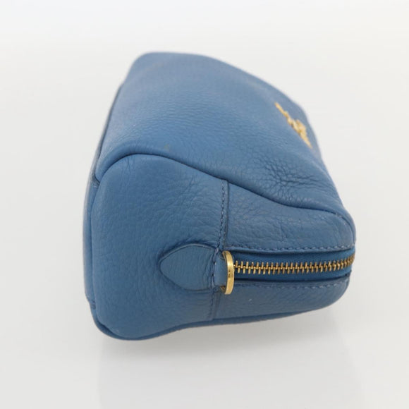 PRADA Pouch Leather Blue Gold Auth yk20280