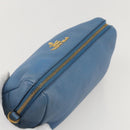 PRADA Pouch Leather Blue Gold Auth yk20280-5