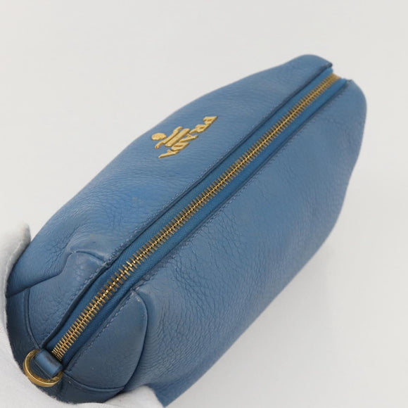 PRADA Pouch Leather Blue Gold Auth yk20280