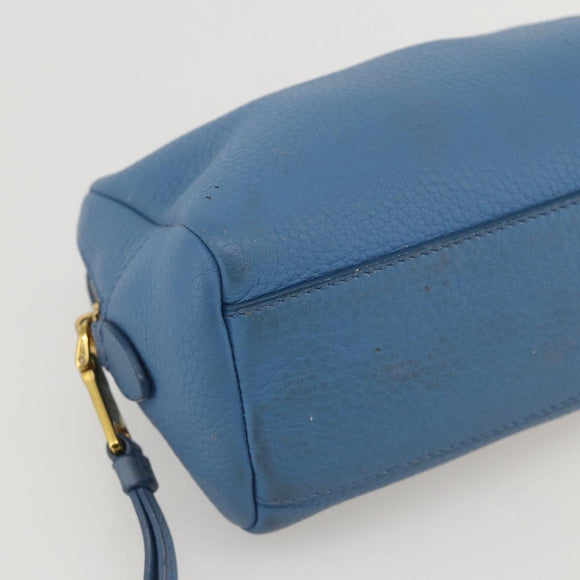 PRADA Pouch Leather Blue Gold Auth yk20280