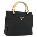 PRADA Hand Bag Nylon Black Gold Auth yk20281-1