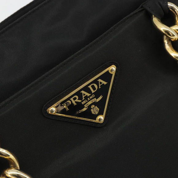 PRADA Hand Bag Nylon Black Gold Auth yk20281