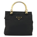 PRADA Hand Bag Nylon Black Gold Auth yk20281-13